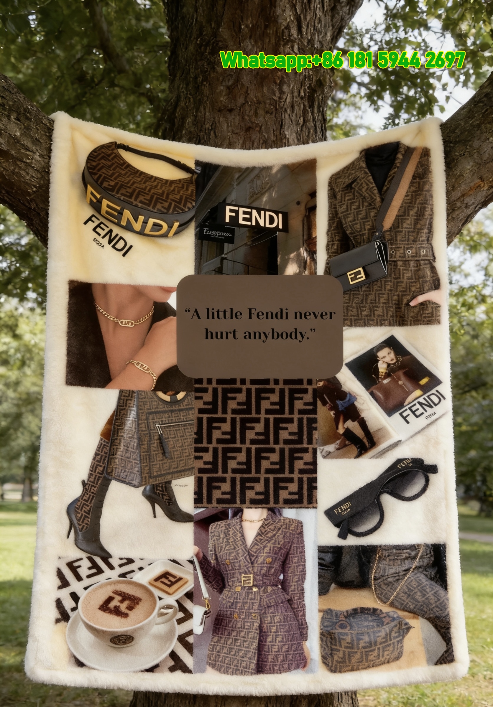 Fendi FF Monogram Collage Flannel Sofa Throw Blanket IMG_9462